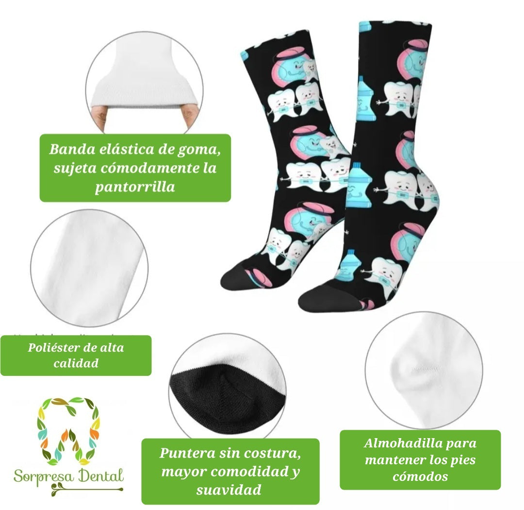 Calcetines Dentales con diseño dientes y Ortodoncia.