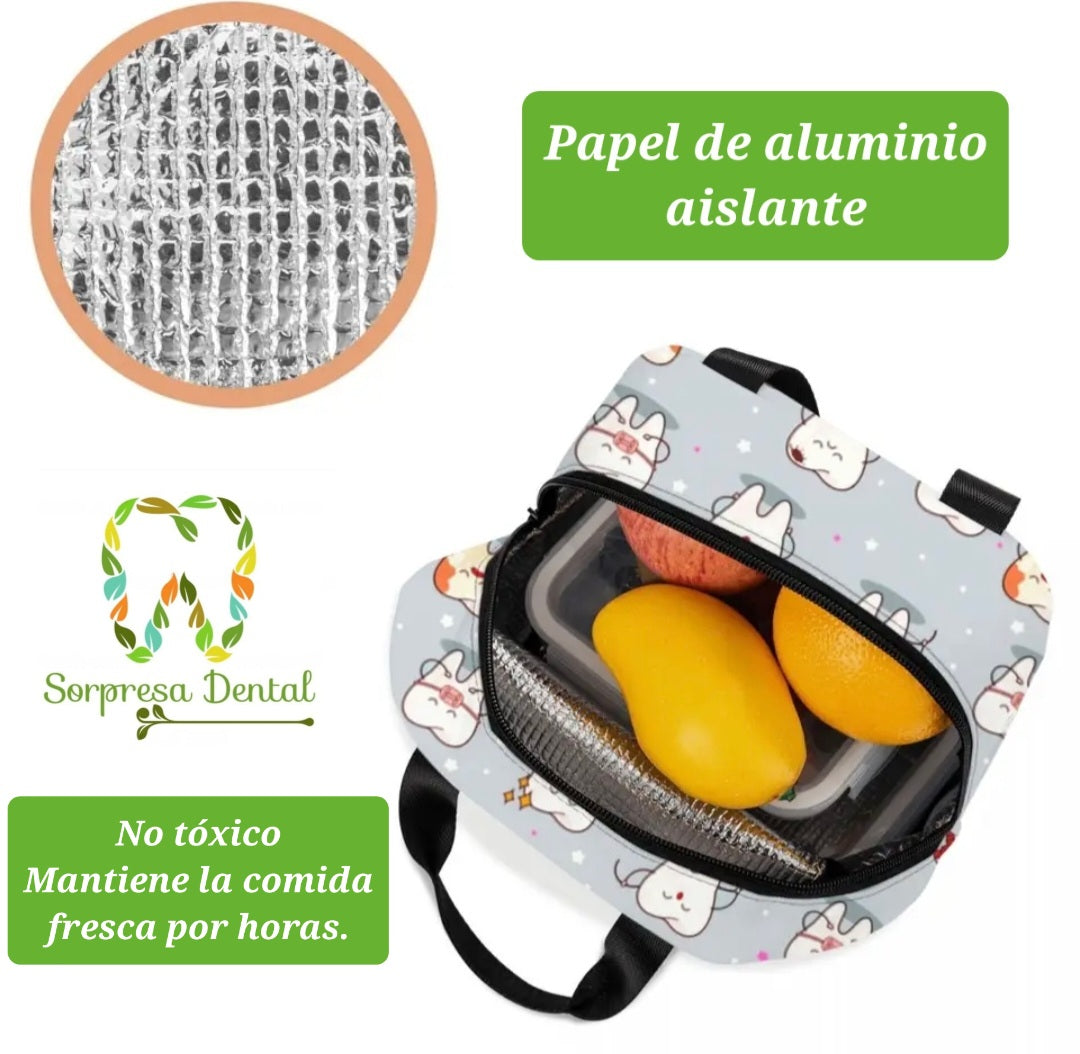 Fiambrera térmica / Bolsa de almuerzo con diseño de dientes.