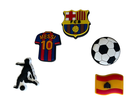 Charms para Zuecos de fútbol, Jibbitz Crocs (5 Unidades) Motivo: Barca Fútbol Club.
