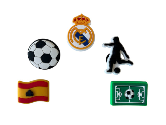 Charms para Zuecos de fútbol, Jibbitz crocs (5 Unidades) Motivo: Real Madrid Fútbol Club.