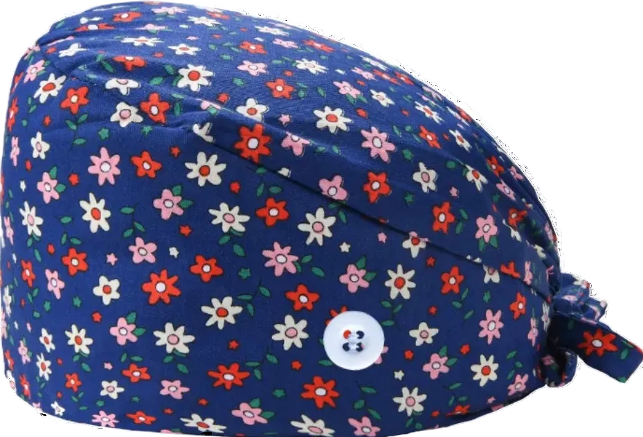 Gorro quirúrgico con diseño floral.