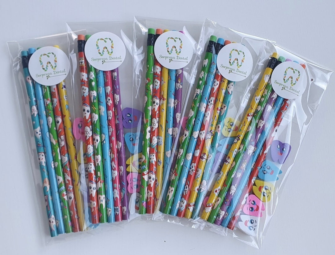 Lápices y Gomas de Borrar con diseño y forma de dientes (10 Unidades)