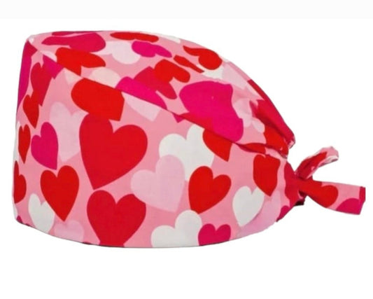 Gorro Quirúrgico con diseño de corazones. Patrón Amor