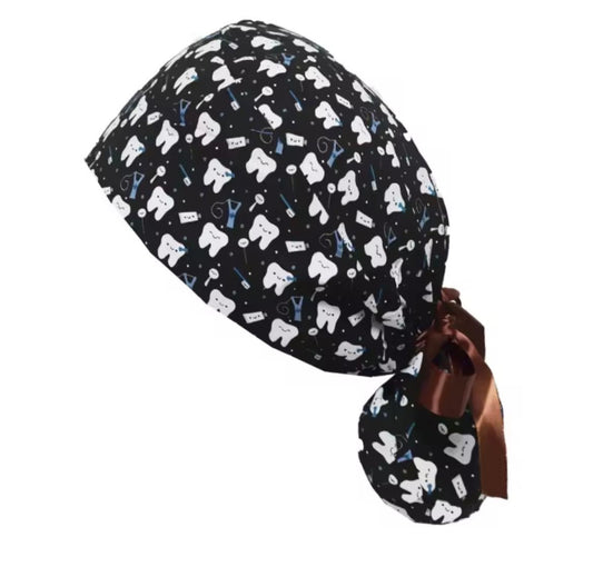 Gorro quirúrgico con diseño dental para pelo largo.